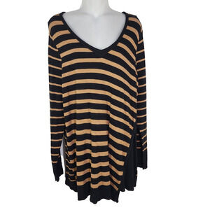 Chico's Tunic Sweater Size 2 Large Women’s Asymmetrical Hem Striped Black Gold